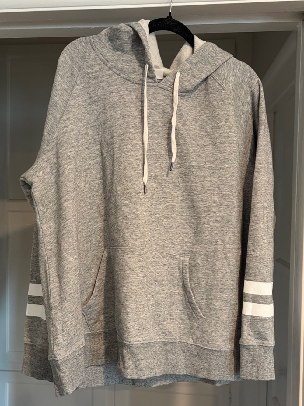 Old Navy Gray Crewneck Hoodie with White Stripe Sleeves